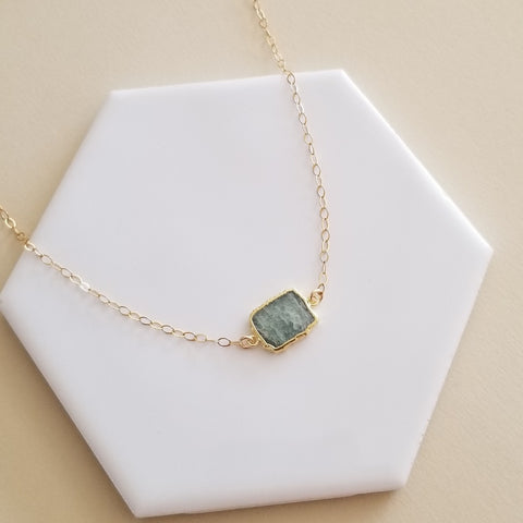 Graduation Gift for Her, Gold Aquamarine Slice Pendant Necklace