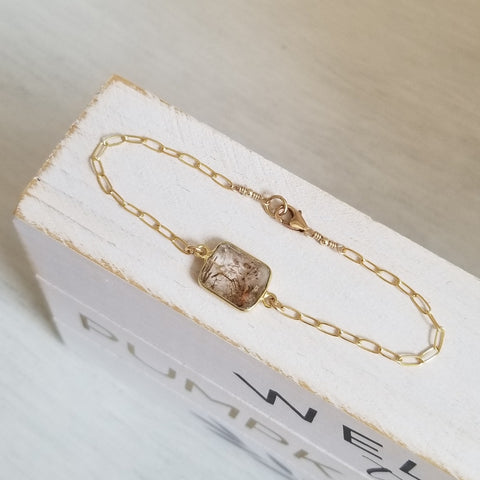 Gold Copper Rutilated Quartz Bracelet, Gift for Her