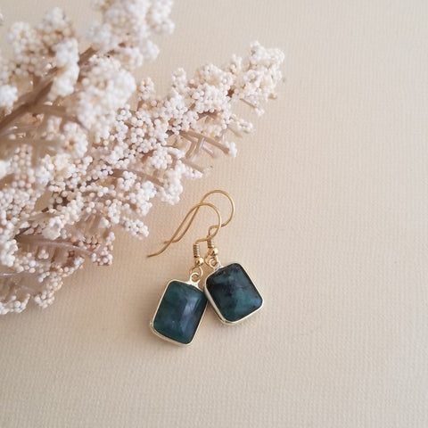 Emerald Earrings, Dainty Gold Emerald Earrings, Small Stone Earrings, Gift for Her, Lightweight Earrings, Emerald Jewelry, Small Dangles