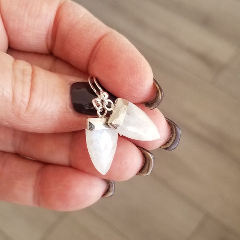 Moonstone Earrings, Small Stone Earrings, Arrow Shaped Gemstone Earrings, Lightweight Everyday Earrings