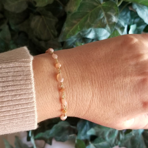 Peach Moonstone Bracelet for women, Everyday Bracelet, Handmade Jewelry in the USA