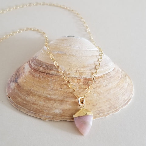 Dainty Pink Opal Necklace, Sterling Silver or Gold, Small Pendant Necklace