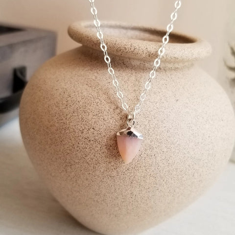 Dainty Pink Opal Necklace, Sterling Silver or Gold, Small Pendant Necklace