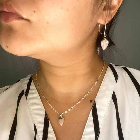 Dainty Pink Opal Necklace, Sterling Silver or Gold, Small Pendant Necklace