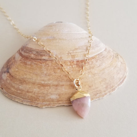 Dainty Pink Opal Necklace, Sterling Silver or Gold, Small Pendant Necklace, Jewelry Gift Set for Women