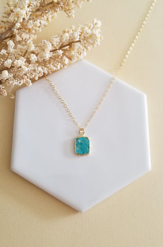 Skinny Gold Chain Necklace with Turquoise Pendant, Everyday Necklace, Gold Layering Necklace, Graduation Gift Idea