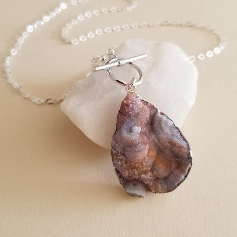 One of a kind Druzy Pendant Necklace for women, Front Toggle Necklace
