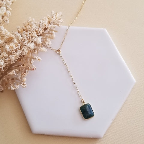Emerald Y Necklace, Long Center Drop Necklace, Bohemian Y Style Necklace, May Birthstone, Gold Emerald Necklace, Emerald Jewelry, Gift Idea