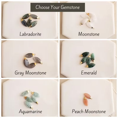 Gold Gemstone Marquise Hoop Earrings, Boho Stone Earrings