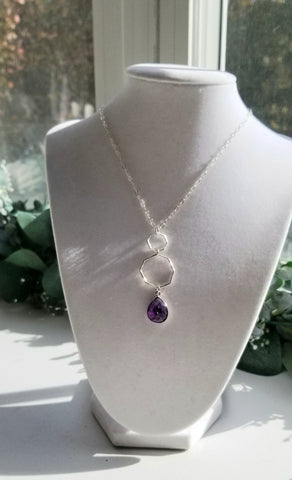 Long Geometric Amethyst Pendant Necklace