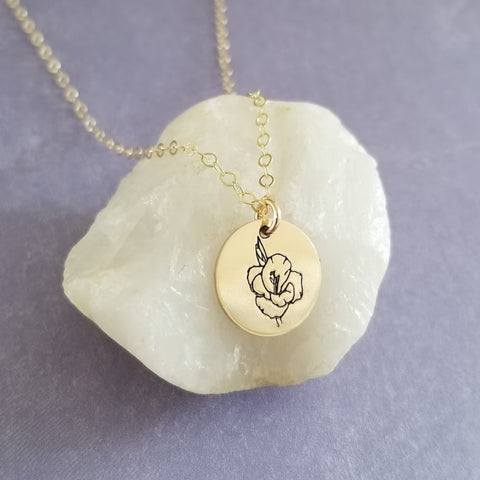 August Birth Flower Necklace, Gladiolus Necklace