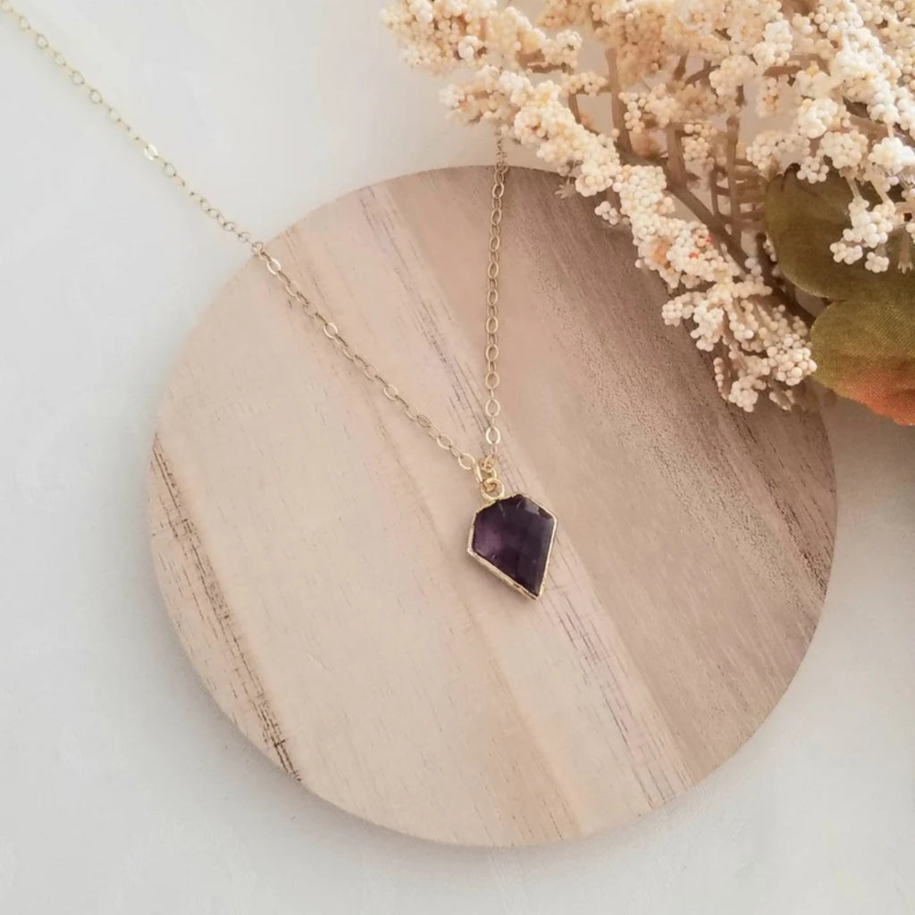 Dainty Gold Amethyst Pendant Necklace, February Birthstone Necklace, Gift for Her