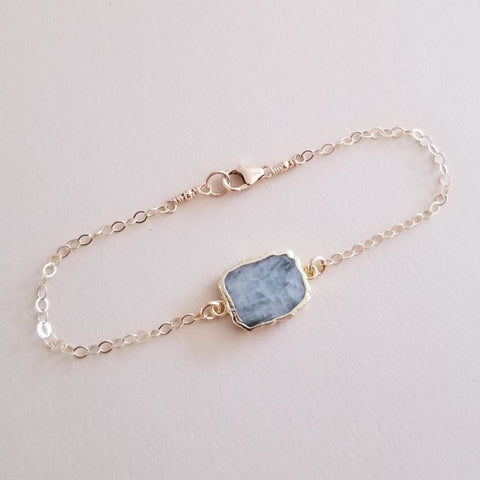 Gold Aquamarine Bracelet, Skinny Gold Bracelet