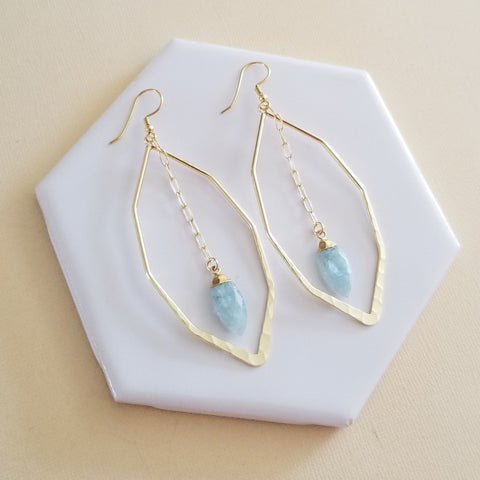 Gold Gemstone Marquise Hoop Earrings, Boho Stone Earrings