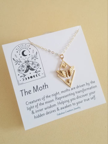 Gold Moth Pendant Necklace, Transformation Symbolic Necklace