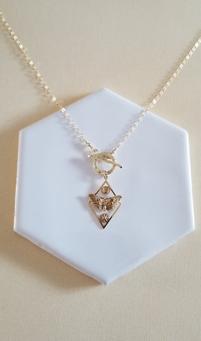 Gold Moth Pendant Necklace, Front Toggle Clasp Necklace