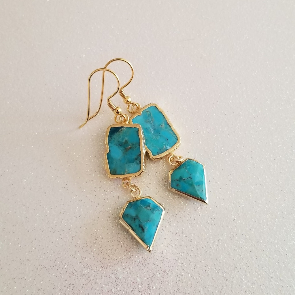 Turquoise Earrings, Turquoise Drop Earrings, Boho Stone Earrings, Gemstone Dangle Earrings, Gift for Her, Turquoise Jewelry for Women