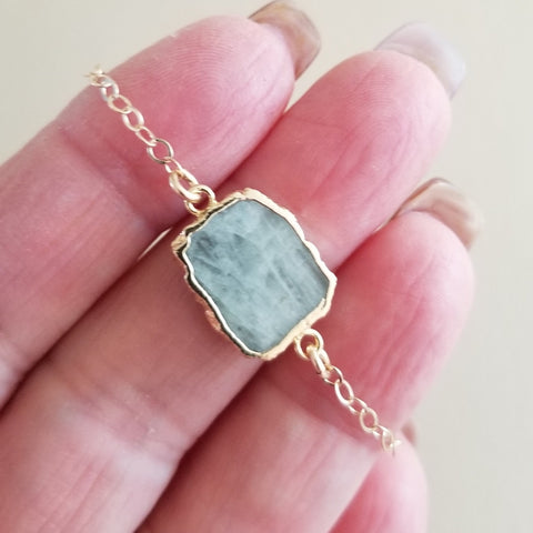 Graduation Gift for Her, Gold Aquamarine Slice Pendant Necklace