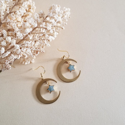 Boho Moon and Stars Earrings, Celestial Jewelry,Handmade Earrings for Women, Boho Jewelry