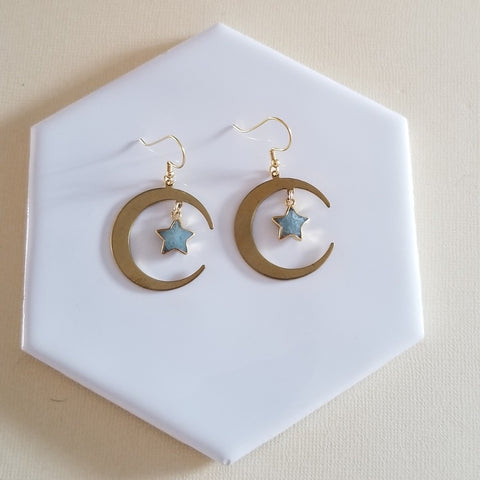 Boho Moon and Stars Earrings, Celestial Jewelry