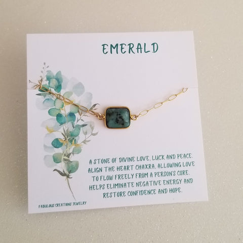 Raw Emerald Bracelet, Gold Paperclip Chain Bracelet, Gold Gemstone Bracelet, May Birthstone Jewelry, Gift for Her, Stone of Divine Love