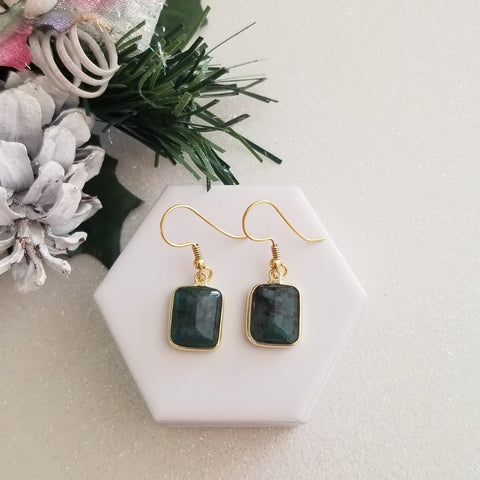 Dainty Gold Emerald Earrings, Lightweight Everyday Earrings, Christmas Gift for Her, Affordable Jewelry Gifts