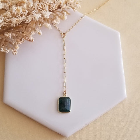 Emerald Y Necklace, Long Center Drop Necklace, Bohemian Y Style Necklace, May Birthstone, Gold Emerald Necklace, Emerald Jewelry, Gift Idea for Women