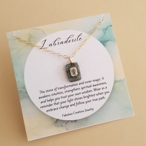 Labradorite Pendant Necklace and Card Gift Set for Women