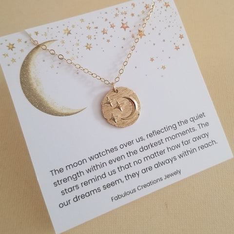 Gold Coin Necklace, Moon and Stars Pendant Necklace, Night Sky Necklace for Women, Celestial Jewelry Gift Set for Her