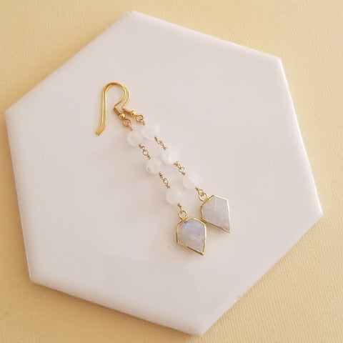 Natural Moonstone Earrings, Moonstone Dangle Earrings for Women
