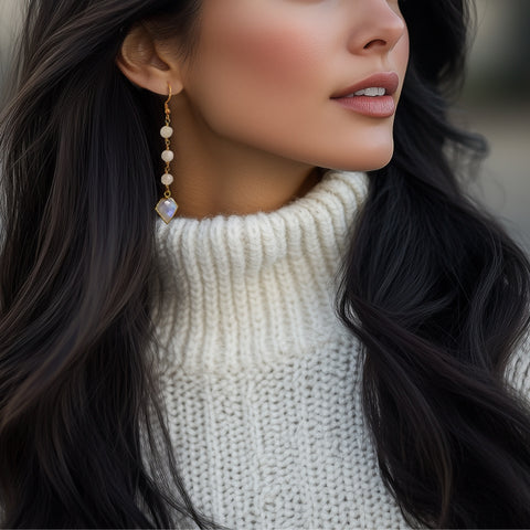 Natural Moonstone Earrings, Moonstone Dangle Earrings for Women