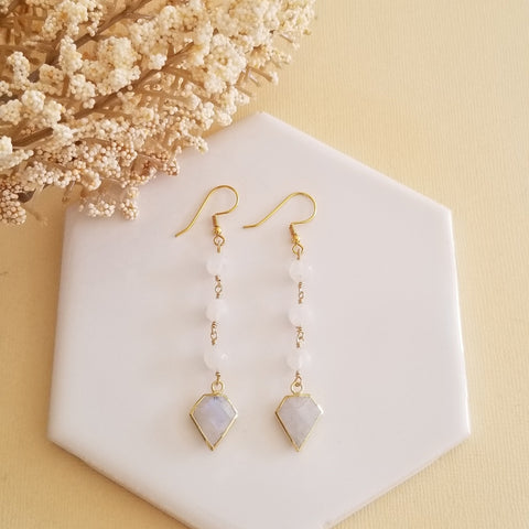 Natural Moonstone Earrings, Moonstone Dangle Earrings, Handmade Gemstone Earrings for Women, Boho Jewelry