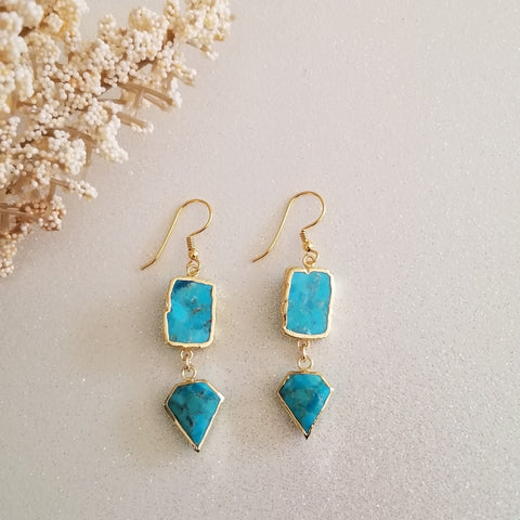 Turquoise Dangling Earrings for Women, Boho Stone Earrings, Handmade Earrings in the USA
