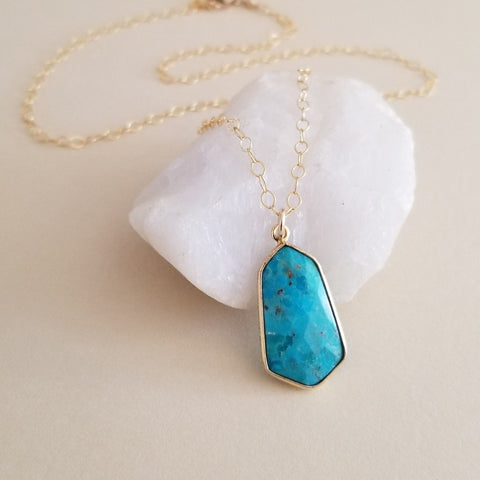 Thin Gold Chain with Turquoise Pendant
