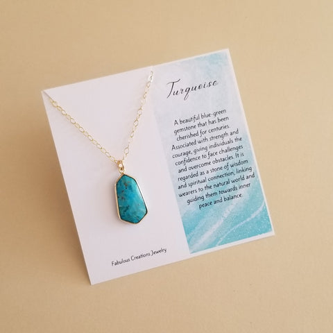 Gold Turquoise Hexagon Pendant Necklace