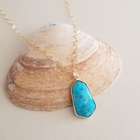 Gold Turquoise Hexagon Pendant Necklace, Jewelry Gifts for Women