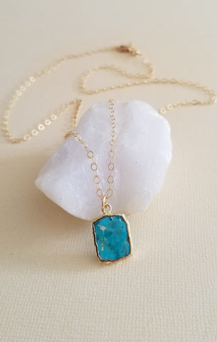Turquoise Pendant Necklace, Boho Gemstone Necklace, Layering Necklace