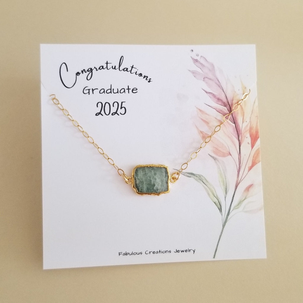 Graduation Gift for Her, Gold Aquamarine Slice Pendant Necklace