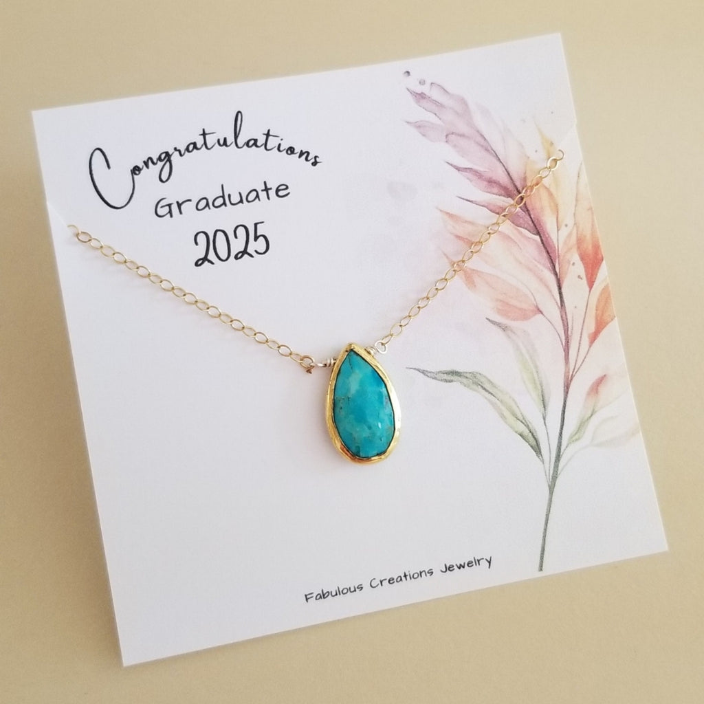 Graduation Gift for Her, Gold Turquoise Teardrop Pendant Necklace