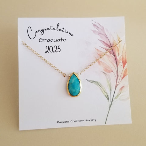 Graduation Gift for Her, Gold Turquoise Teardrop Pendant Necklace