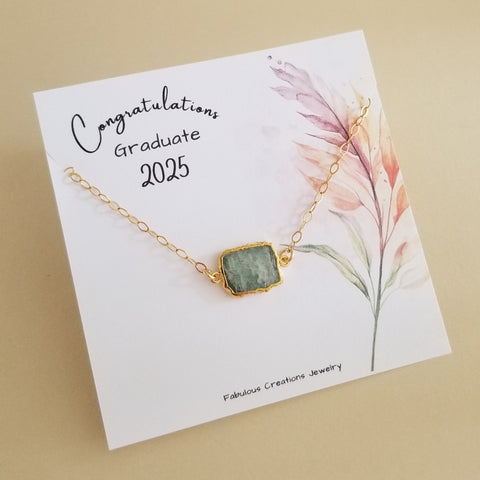 Graduation Gift for Her, Gold Aquamarine Slice Pendant Necklace