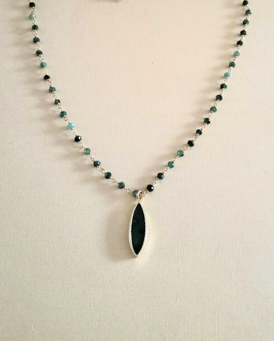 Raw Emerald Pendant Necklace, Boho Beaded Chain Necklace