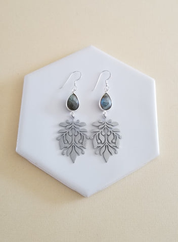 Gold Leaf Labradorite Dangle Earrings, Gold or Silver