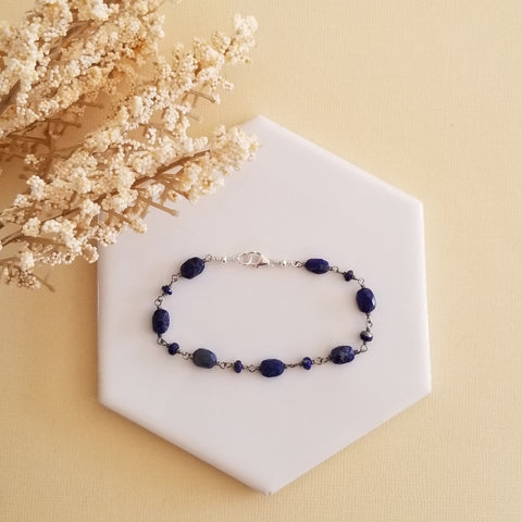 Natural Lapis Lazuli Bracelet, Wire Wrapped Gemstone Bracelet, Stacking Bracelets, Gift for Her, Gemstone Bracelet for Women, Blue Stone
