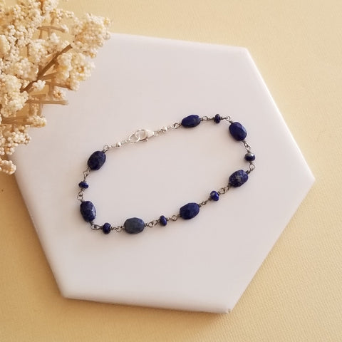 Natural Lapiz Lazuli Bracelet, Boho Beaded Gemstone Bracelet