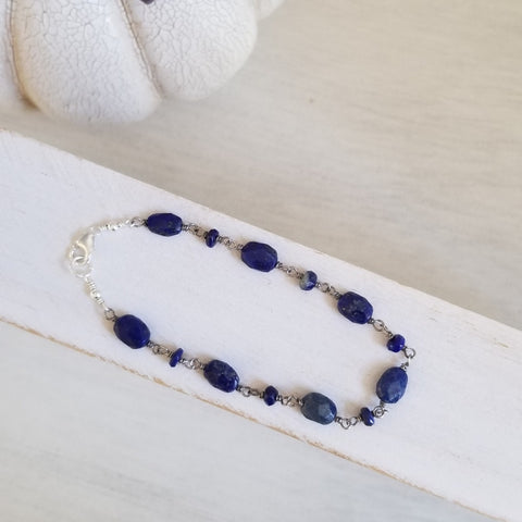 Natural Lapis Lazuli Bracelet, Wire Wrapped Gemstone Bracelet, Stacking Bracelets, Gift for Her, Gemstone Bracelet for Women, Blue Stone Bracelet