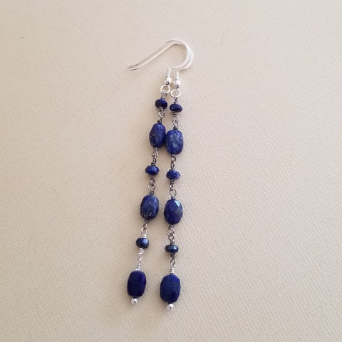 Lapis Lazuli Earrings, Long Gemstone Chain Earrings