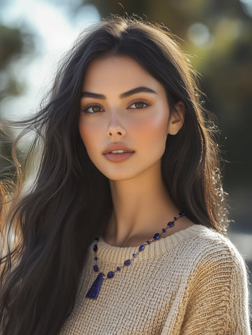 Beaded Boho Lapis Lazuli Necklace,Statement Necklace, Bohemian Jewelry for women