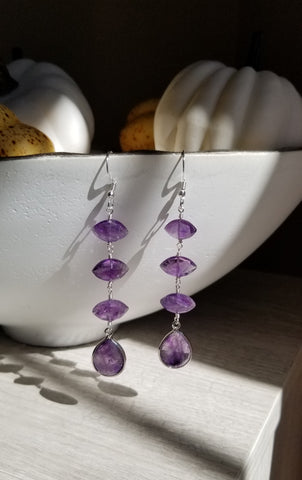 Long Amethyst Earrings, Gemstone Dangling Earrings, Vibrant Purple Amethyst, Handmade Gemstone Earrings, Amethyst Statement Earrings