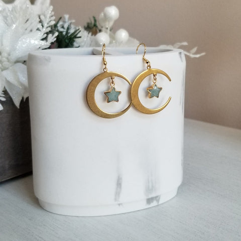 Boho Moon and Stars Earrings, Celestial Jewelry